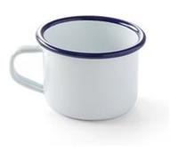HENDI Tasse Mug en acier émaillé blanc, avec bord bleu, pour le petit déjeuner, tasse à thé, tasse à café, pour boissons chaudes et froides, pour le camping, crème glacée, 0,12L, ø70x(H) 50mm