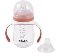 BÉABA, Biberon/Tasse d'apprentissage 2 en 1, Tasse Paille Enfant, 100% étanche, Anti-fuite, Facile à Ouvrir, Poignées amovibles, Tritan et Silicone, 210 ml, Terracotta
