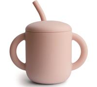 mushie Tasse d'Apprentissage en Silicone avec Paille | 6 Mois et Plus | 175 ml | Poignées Anti-Déversement et Antidérapantes | Sans BPA | Anti-Fuite | Lavable au Lave-Vaisselle | Blush