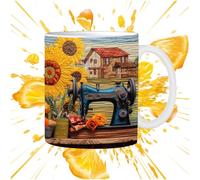 Tasse 3D à coudre | Tasse en céramique de conception de machine à matelasser imprimée à plat pour le café - à café au lait de 350ml, tasse à thé avec Machine à piquer, pour thé au lait, ea
