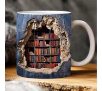 Tasse 3D en forme d'étagère avec motif d'espace créatif, tasse à café en céramique, tasse à café pour les amateurs de livres, cadeau pour les lecteurs 325 ml