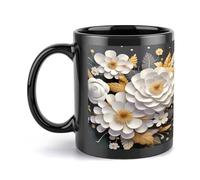 Tasse 3D Fleurs Noires - Tasse à Café Florale Élégante 325 ml, Céramique Fantaisie pour Amateurs de Café, Cadeau Original Collectionneur Caféine