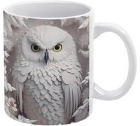 Tasse 3D hibou blanc fleurs blanches 11oz - Tasse en céramique fantaisie, tasse à thé élégante, idée cadeau souvenir
