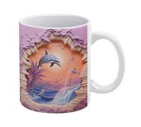 Tasse 3D motif dauphin, tasse gonflable 3D motif marin, tasse à café enveloppante motif dauphin | Tasse en céramique | Tasse à thé 325 ml | Unique pour hommes et femmes | Blanc