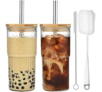 Tasse 600ml Borosilicate avec Pailles et Couvercles Bambou Vendos85