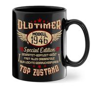 Tasse 80e anniversaire, édition spéciale 1946, tasse à café comme cadeau d'anniversaire, tasse à café 80 ans, idée de cadeaux pour homme, papa, grand-père, pour anniversaire, fête des pères, noir