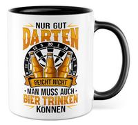 Tasse à bière cadeau seulement bien Darten ne suffit pas on doit aussi boire de la bière..., tasse à café alcool fléchettes bar hommes humour idée cadeau ironie blague drôle collègue ami tasse à café