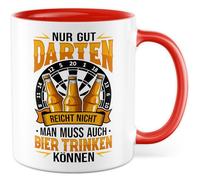 Tasse à bière cadeau seulement bien Darten ne suffit pas on doit aussi boire de la bière..., tasse à café alcool fléchettes bar hommes humour idée cadeau ironie blague drôle collègue ami tasse à café