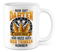Tasse à bière cadeau seulement bien Darten ne suffit pas on doit aussi boire de la bière..., tasse à café alcool fléchettes bar hommes humour idée cadeau ironie blague drôle collègue ami tasse à café