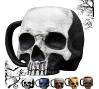 Tasse à bière en verre avec motif tête de mort d'Halloween avec poignée, décoration gothique, tasse à café amusante et festive, en résine émaillée noire pour décoration de bureau (A)