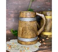 Tasse à bière indienne pour lui - Style viking - 20 OZ - Tasse à bière en bois dur naturel - Cadeau de mariage et d'anniversaire pour lui (sans gravure, bois de manguier, une tasse à bière)