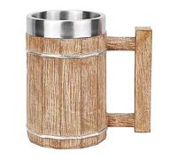 Tasse à bière rustique en bois, imitation tonneau en bois, 600 ml, gobelet à whisky en forme de seau à double couche avec poignée, tasse à bière rustique en bois 304 pour bière, café