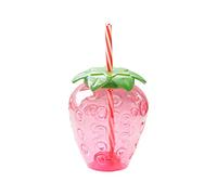Tasse à boire de 500 ml avec paille et pendentif fraise - Joli gobelet en plastique réutilisable pour boissons froides - Pour l'été, la piscine, les fêtes tropicales