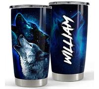 Tasse À Boire Isotherme Acier Inoxydable Tasse De Voyage Isolée Réutilisable Gobelet De Café Pour Noël Papa Maman 590 Ml Gobelet Personnalisé Loup Lune