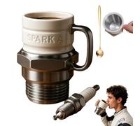 Tasse à bougie d'allumage, tasse à café améliorée avec poignée et cuillère isolées thermiquement, tasse à café unique sur le thème de la voiture, cadeau pour hommes, mari, pères et collègues (1 pièce)