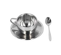 Tasse à café 3 pcs, tasses à double paroi en acier inoxydable tasse de thé au lait avec soucoupe et cuillère pour latte, cappuccino, lait, thé (Milan Double Layer Set-180 ml)