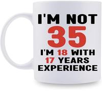 Tasse à café 35 ans pour maman, épouse, amie, sœur, collègue - Tasse 325 ml, j'ai 35 ans, j'ai 18 ans