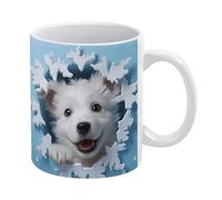 Tasse à café 3D « Chiot d'hiver » | Tasse en céramique 3D | Tasse à thé 325 ml | Unique pour hommes et femmes | Blanc