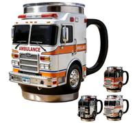 Tasse à café 3D en forme de camion de pompiers - Pour The Bravest of Us - Gobelet isotherme à double paroi en acier inoxydable fabriqué à la main pour les pompiers, les amateurs de café (ambulance)