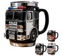Tasse à café 3D en forme de camion de pompiers - Pour The Bravest of Us - Gobelet isotherme à double paroi en acier inoxydable fabriqué à la main pour les pompiers, les amateurs de café (voiture de