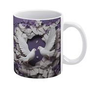 Tasse à café 3D motif colombes et fleurs | Tasse en céramique 3D | Tasse à thé 325 ml | Unique pour hommes et femmes | Blanc