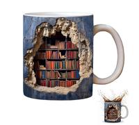 Tasse à café 3D, tasse à café 3D, tasse d'étagère de bibliothèque, café pour amateurs de livres, design d'espace créatif, multi-usages en céramique, cadeaux pour les amateurs de livres, les lecteurs