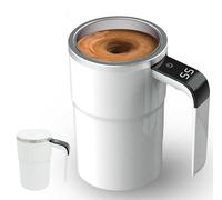 Tasse à café à agitation automatique, tasse magnétique à agitation automatique avec affichage de la température, tasse à mélanger rotative en acier inoxydable pour thé au lait, chocolat chaud 3 white