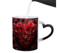 Tasse à café à changement de couleur en forme de cœur, tasse magique à changement de couleur de coeur d'amours de rose rouge de 325 ml, tasses à café de nouveauté pour le cadeau de la Saint-Valentin