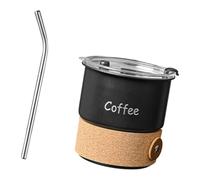 Tasse à café à double paroi en acier inoxydable 304 avec poignée antidérapante et paille pour boissons chaudes et froides, tasse de voyage isotherme à double paroi