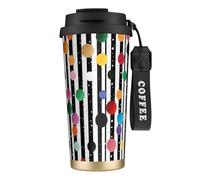 Tasse à café à double paroi en acier inoxydable 316 à rayures arc-en-ciel à paillettes noires et blanches - Durable, isolée et élégante - Convient pour les amateurs de café et de thé