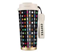 Tasse à café à double paroi en acier inoxydable 316 à rayures noires et blanches à paillettes arc-en-ciel, durable, isolée et élégante, convient pour les amateurs de café et de thé