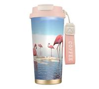 Tasse à café à double paroi en acier inoxydable 316 avec motif flamants roses sur la plage, durable, isolée et élégante, adaptée pour les amateurs de café et de thé