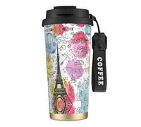 Tasse à café à double paroi en acier inoxydable 316 avec tour Eiffel de Paris - Durable, isolée et élégante - Convient pour les amateurs de café et de thé