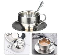 Tasse à café à double paroi en acier inoxydable avec sous-tasse et cuillère, 180 ml, tasse à thé isotherme pour boissons chaudes ou froides, pour lait en métal durable