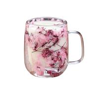 Tasse à café à double paroi, récipient transparent à double couche avec poignée d'insertion botanique sèche, gobelet à thé isolé adapté pour le whisky, le lait, la bière, la cour d'hiver