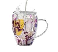 Tasse à café à double paroi résistante à la chaleur, anti-brûlure, tasses à | Tasses à poignée avec fleurs séchées, tasses à café pour jus, lait, boissons chaudes, boissons froides, chocolat chaud