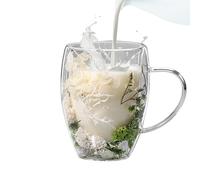 Tasse à café à double paroi, tasse à café à double paroi, tasse à café à double fleurs séchées de vue fabriquée en matériau de gala, apparence transparente et supcup 350 ml | Tasse résistante