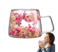 Tasse à café à double paroi - Tasse à café transparente de 200 ml, tasse à café printanière avec poignée, tasses créatives à fleurs sèches | Tasse transparente isolée à double paroi avec fleurs pour