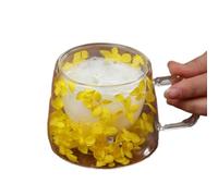 Tasse à café à double paroi - Tasse à café transparente de 200 ml, tasse à café printanière avec poignée, tasses créatives à fleurs sèches | Tasse transparente isolée à double paroi avec fleurs pour