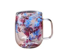 Tasse à café à double paroi, tasse en verre transparent, 355 ml, verre à fleurs séchées avec poignée, outil de boisson au design élégant, accessoire à thé, ensemble de verrerie pour whisky, lait