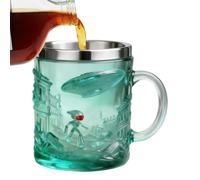 Tasse à café Alien, 200 ml, tasse à boisson en relief 3D - Tasse à boire avec bord en acier inoxydable - pour la maison, les voyages, le travail, les pauses, le matin et le soir