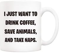 Tasse à café amusante blanche 6 pièces pour les amoureux des animaux de compagnie, je veux juste boire du café, sauver des animaux et faire des siestes, tasses de 11 oz, cadeaux d'anniversaire pour vé