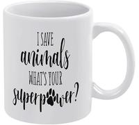 Tasse à café amusante en céramique 11 oz - Je sauve les animaux, quel est votre super pouvoir ? Tasse à café fantaisie pour femme, patron, ami, employé ou conjoint.