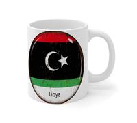 Tasse à café amusante en céramique avec drapeau de la Libye, couleur vive, idée cadeau pour patrons, frères, épouses, meilleures amies, 325 ml, blanc