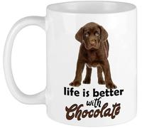 Tasse à café amusante « Life is Better with Chocolate Lab Labrador » - Tasse à café aquarelle pour amoureux des chiens - Cadeau d'anniversaire unique pour maman, papa, petit ami, petite amie - 325 ml