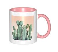 Tasse à café aquarelle cactus vert avec anse, grande tasse en porcelaine de 325 ml pour boissons chaudes/froides, tasses à thé en céramique pour hommes et femmes, tasse à café amusante, cadeau de pe