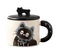 Tasse à café avec chat en céramique, tasse avec paire de chats avec couvercle - tasse avec design de chats de dessins animés | tasses à café de fiançailles pour café, lait, thé, boissons chaudes