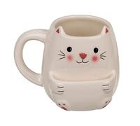 Tasse à café avec compartiment à biscuits - Motif chat - Transparent