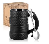 Tasse à café avec cuillère - 450 ml - Grande tasse à café avec anse 3D - Cadeau pour homme - Cadeau artisanal (Tyre tasse)