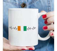Tasse à café avec drapeau de la Côte d'Ivoire - Tasse à café avec battement de cœur - 325 ml - Motif drapeau national patriotique - Idée originale pour lui, elle, maman, épouse, patron, sœur